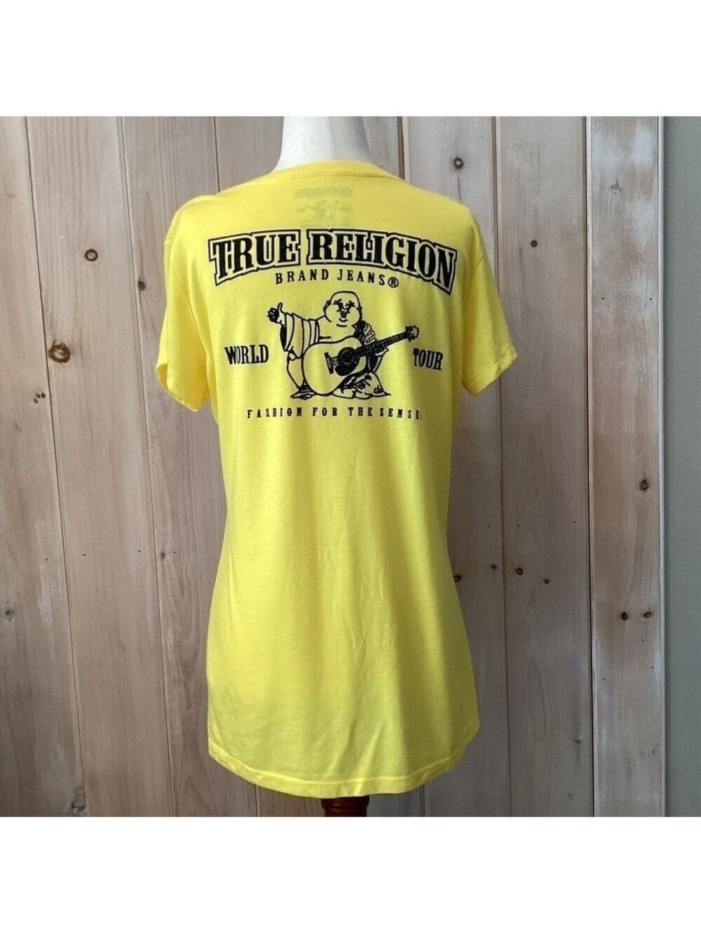 True Religion black beaded logo V neck T-shirt